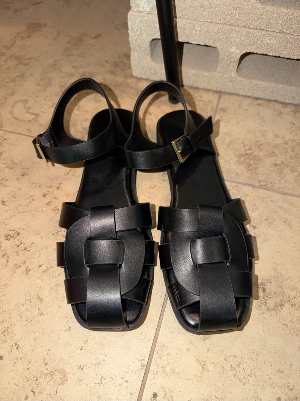 Amazon Black Woven Ankle-Strap Sandals